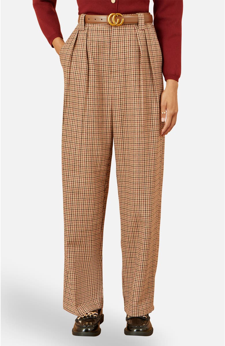 Yumi Check Wide Leg Pants, Main, color, Brown
