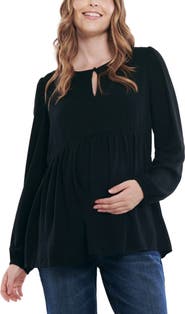 MOTHERHOOD MATERNITY Long Sleeve Empire Waist Keyhole Woven Blouse