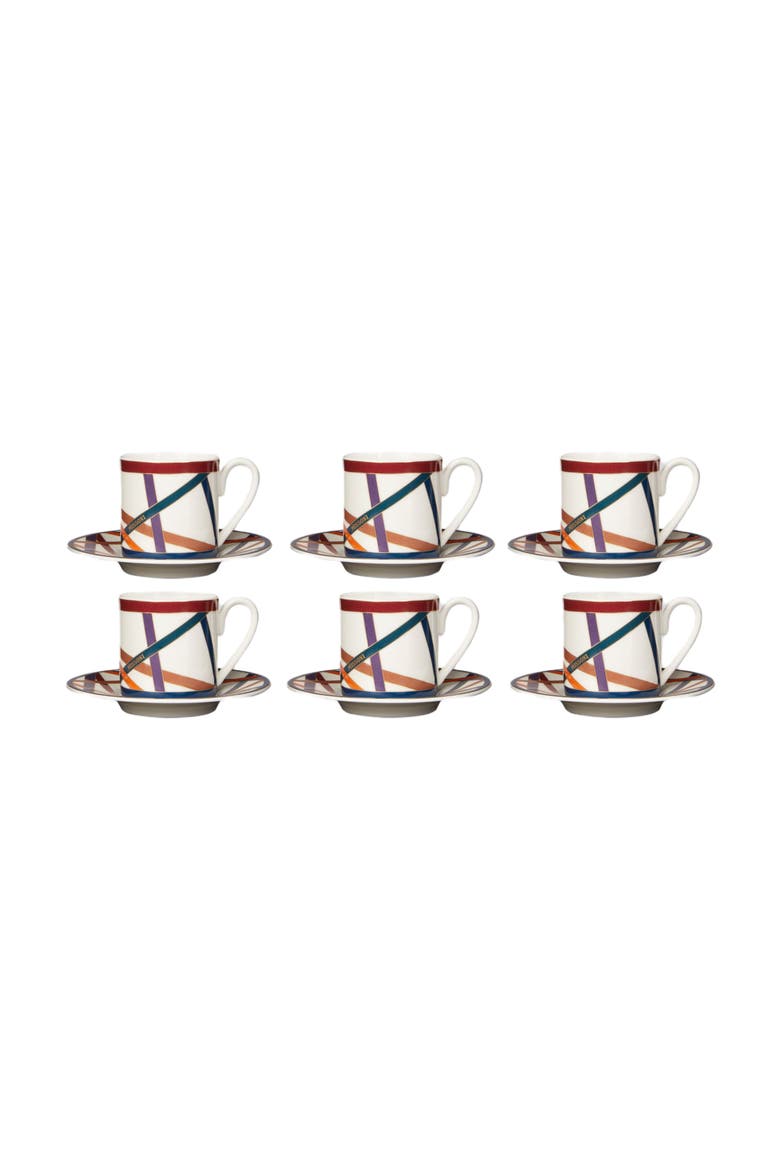 Nastri Set Of 6 Coffee Cups & Saucers, Alternate, color, Multicoloured