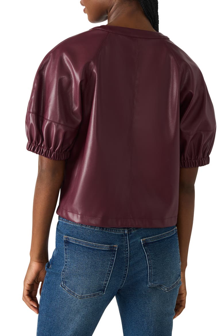 Roxanne Short Sleeve Faux Leather Top, Alternate, color, WINE