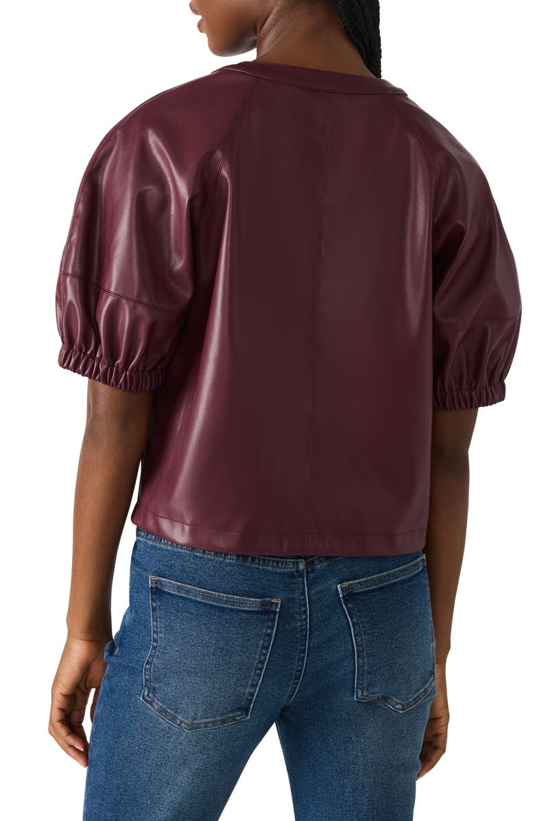Steve Madden Roxanne Short Sleeve Faux Leather Top, Alternate, color, Wine