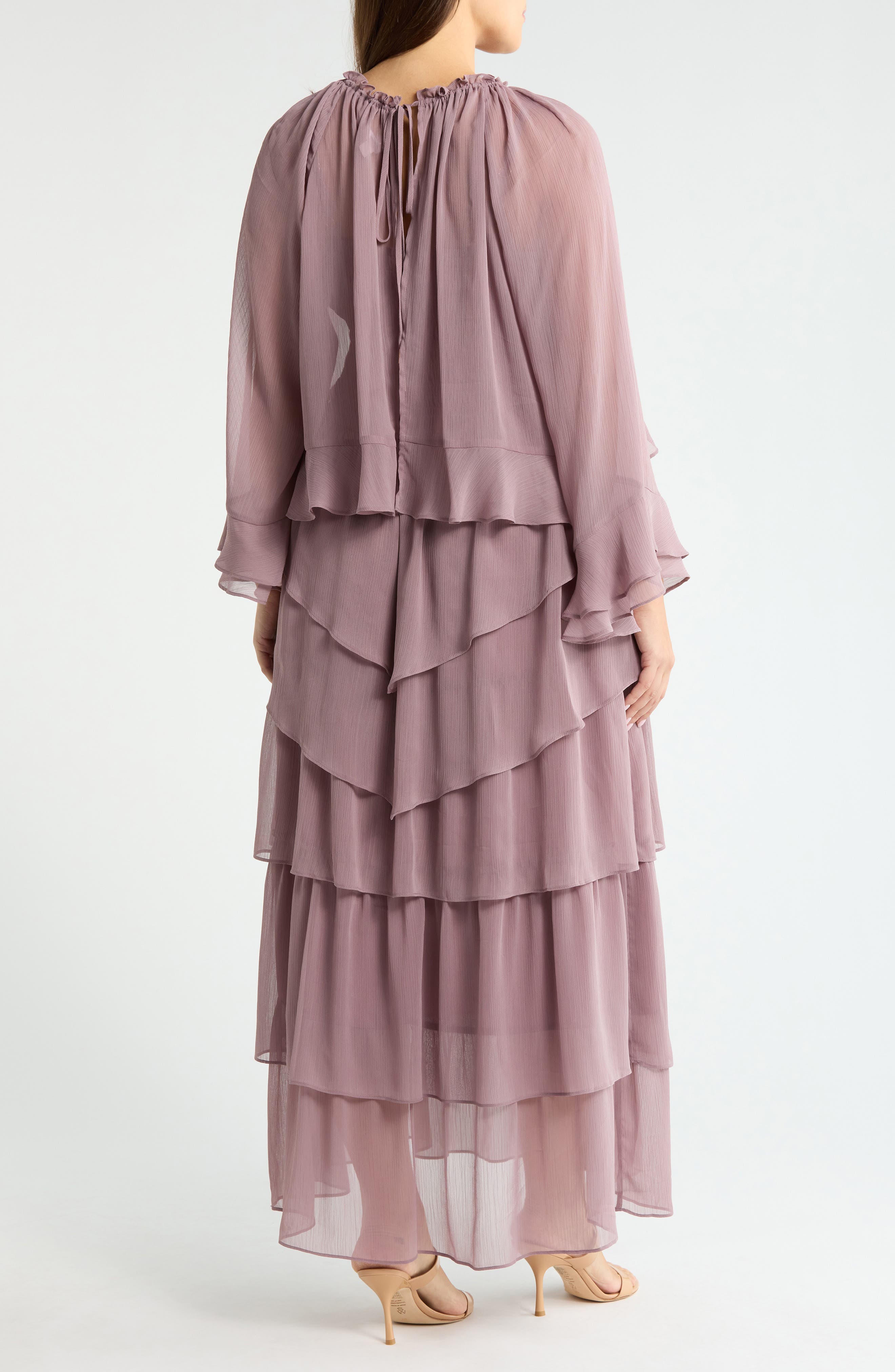 Tiered Ruffle Chiffon Cape Dress - image 2