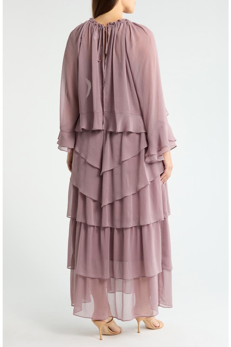 Tiered Ruffle Chiffon Cape Dress, Alternate, color, MAUVE