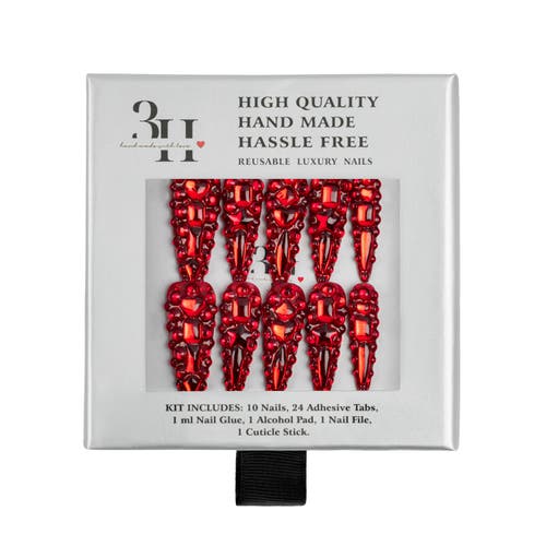 3h Nails Handmade Reusable Stiletto Press-on Nails, Scarlet Flame Red, 10 Nails In Red