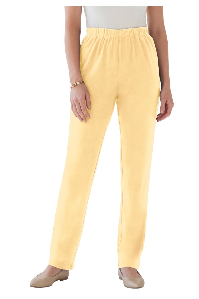 Plus Size Soft Knit Relaxed Pull-On Straight Leg Pant, Main, color, BANANA