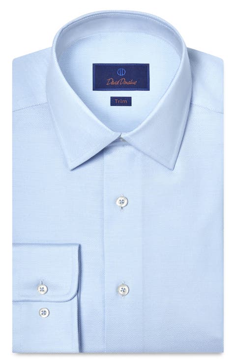 Trim Fit Solid Stretch Cotton Twill Dress Shirt