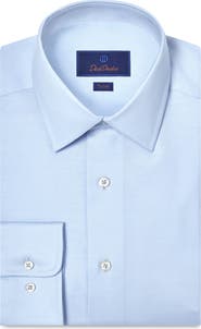 David Donahue Trim Fit Solid Stretch Cotton Twill Dress Shirt
