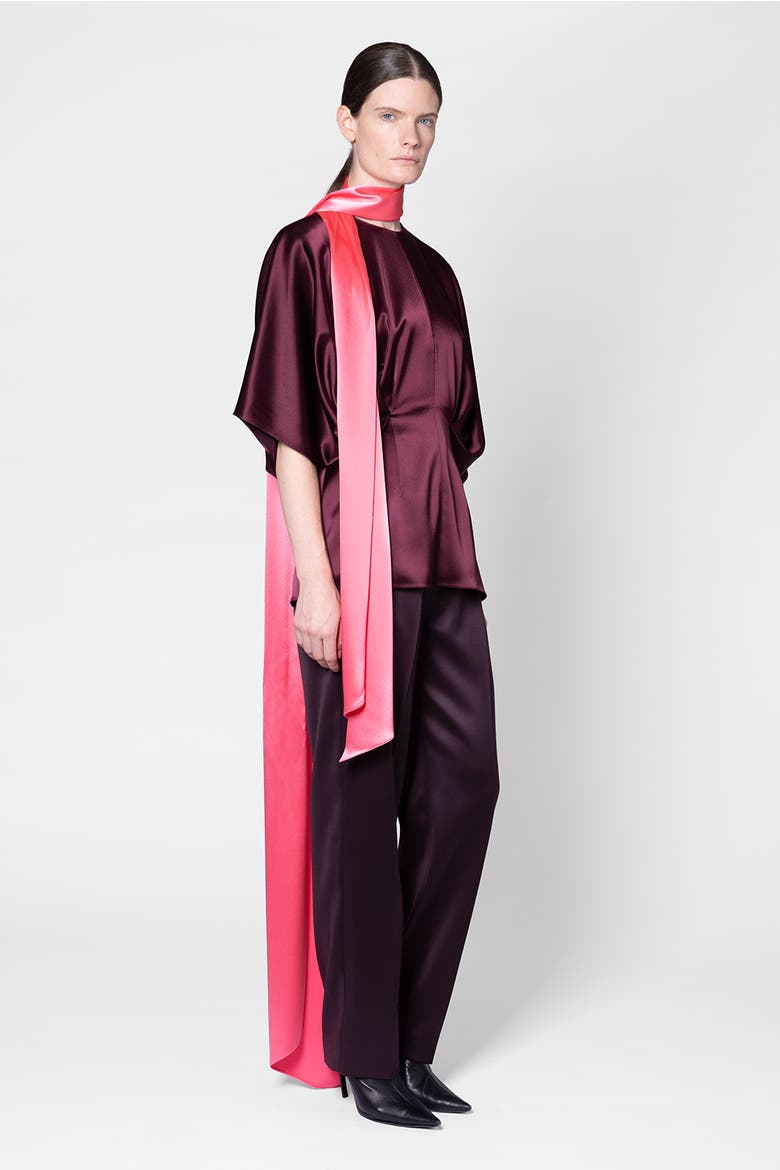 Satin Luma Top With Contrast Scarf, Alternate, color, Calliope/Peau