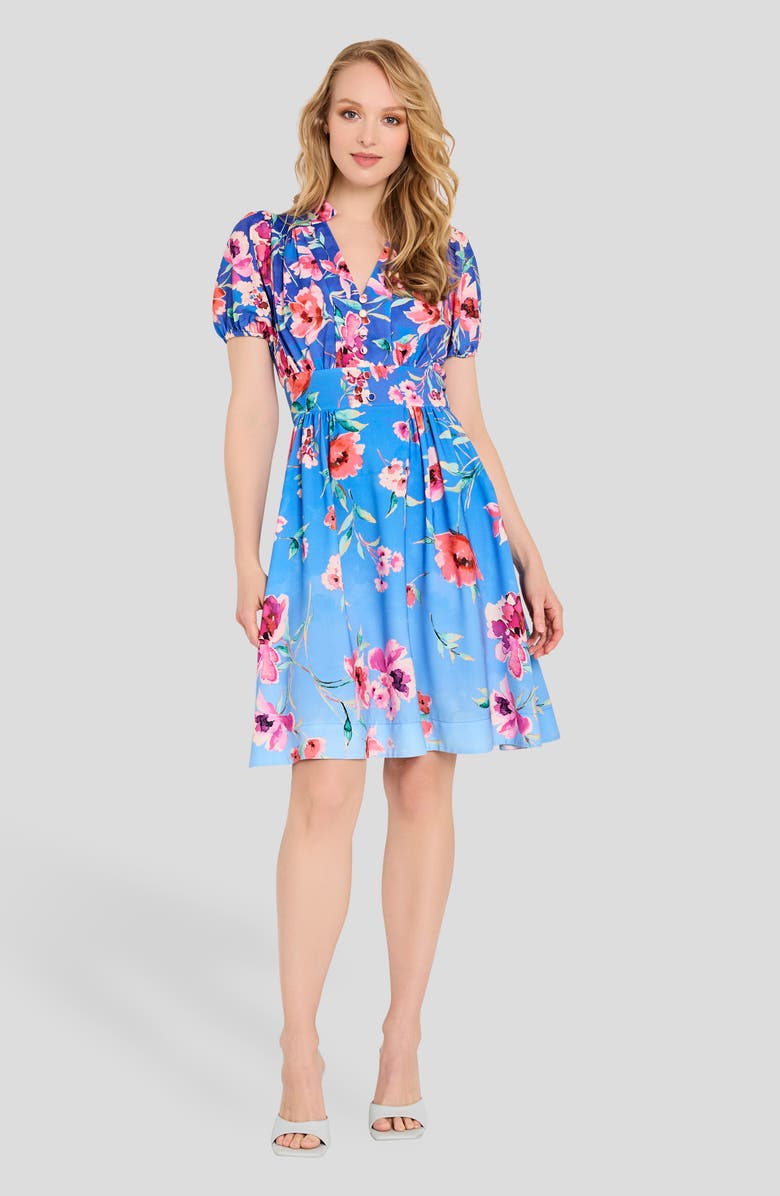 Tahari ASL Floral Fit & Flare Dress, Alternate, color, Peri Floral