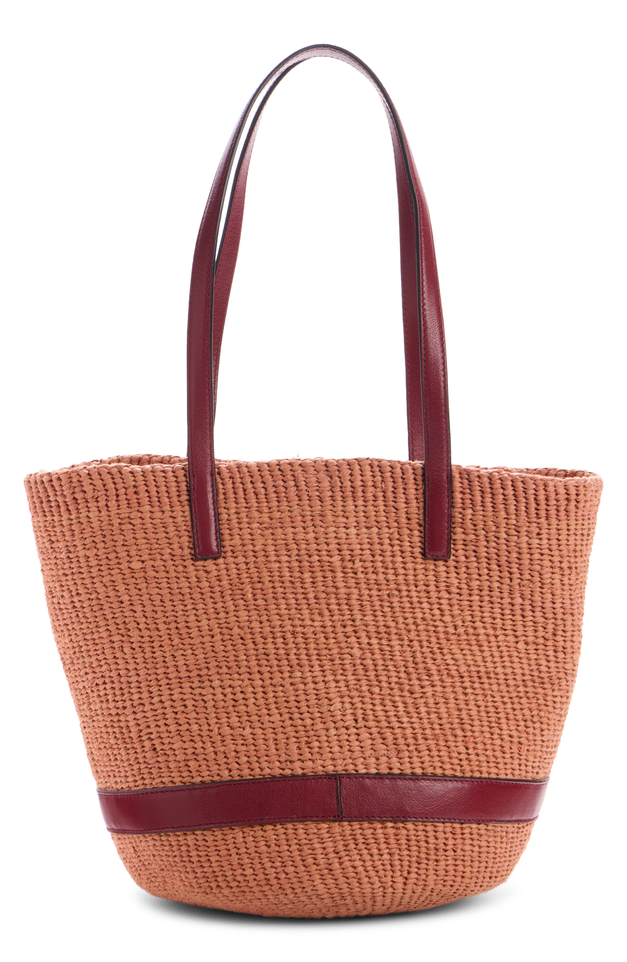Chloé Charms Woven Straw Tote, Alternate, color, Ginger Red