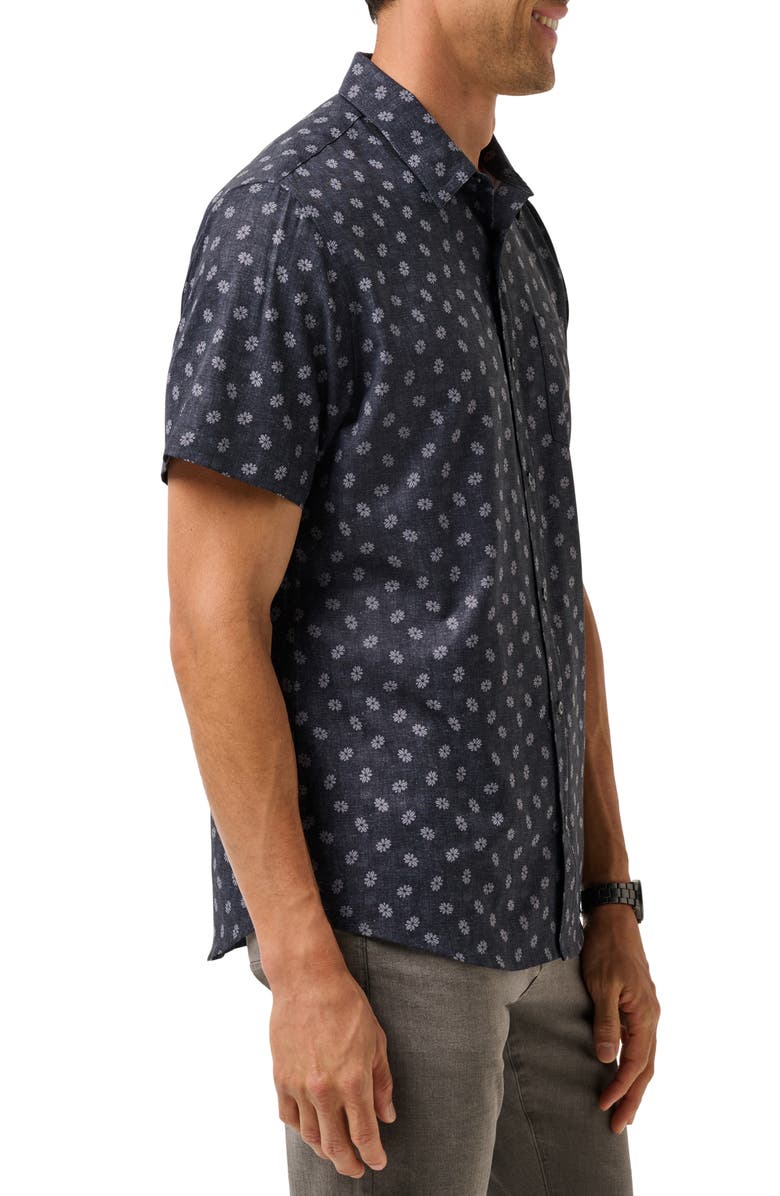 TravisMathew Grey Wind Short Sleeve Button-Up Shirt, Alternate, color, Heather Black