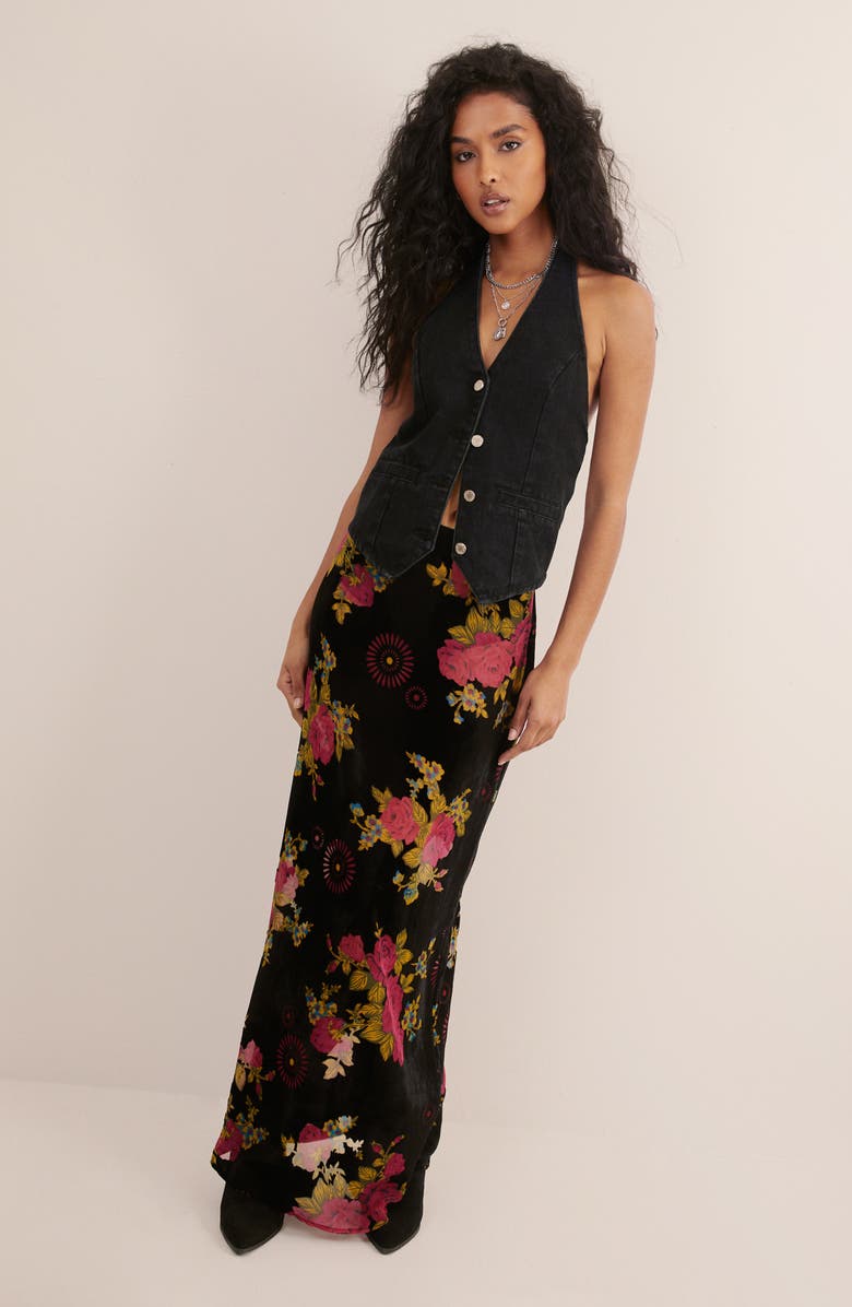 NASTY GAL Floral Devore Maxi Skirt, Alternate, color, Pink