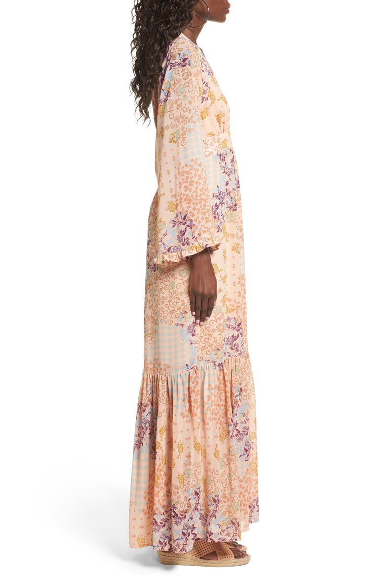 Viola Bell Sleeve Maxi Dress, Alternate, color, BEIGE PATCHWORK