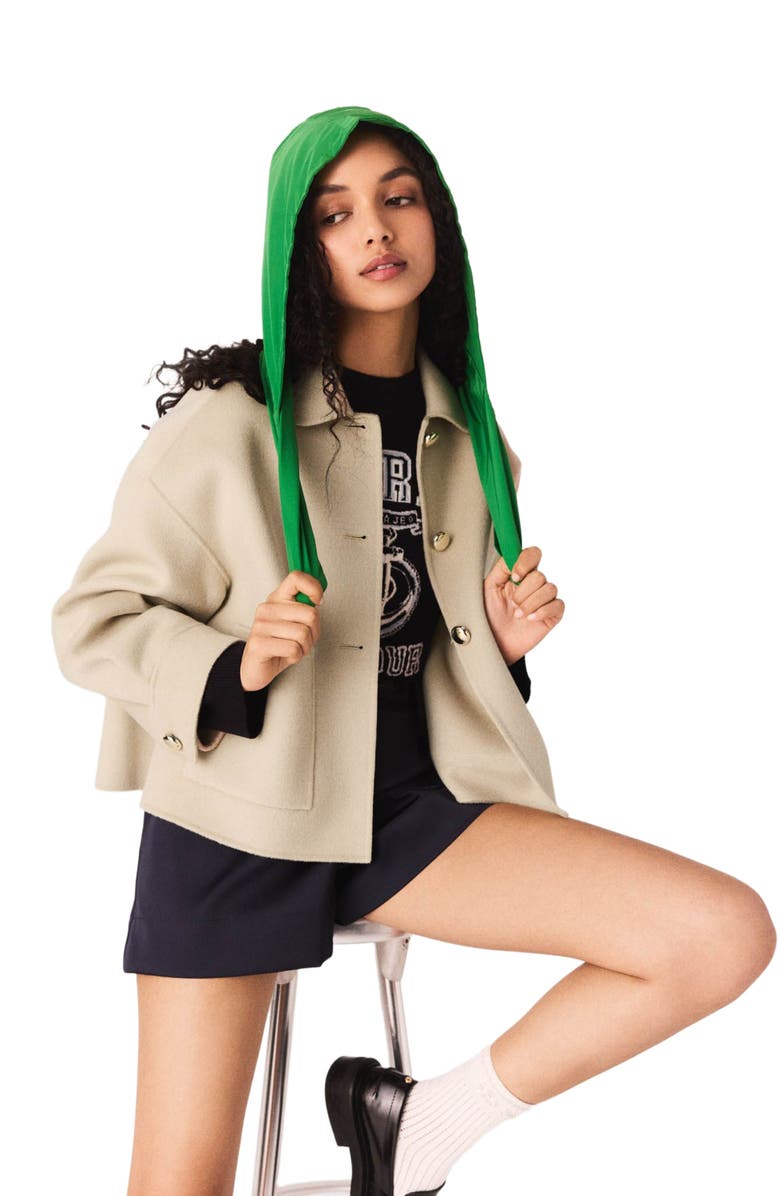 maje Tie-up waterproof hood, Alternate, color, Green