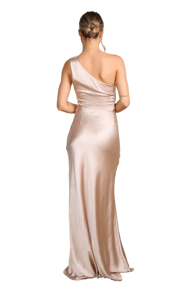 Six Stories One Shoulder Satin Bridesmaid Dress, Alternate, color, Oyster