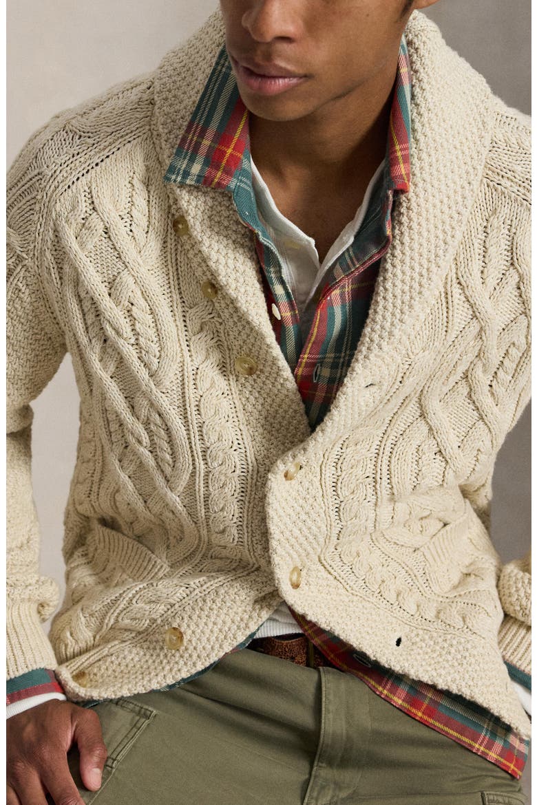 Shawl Collar Cable Knit Cardigan, Alternate, color, CREAM MULT