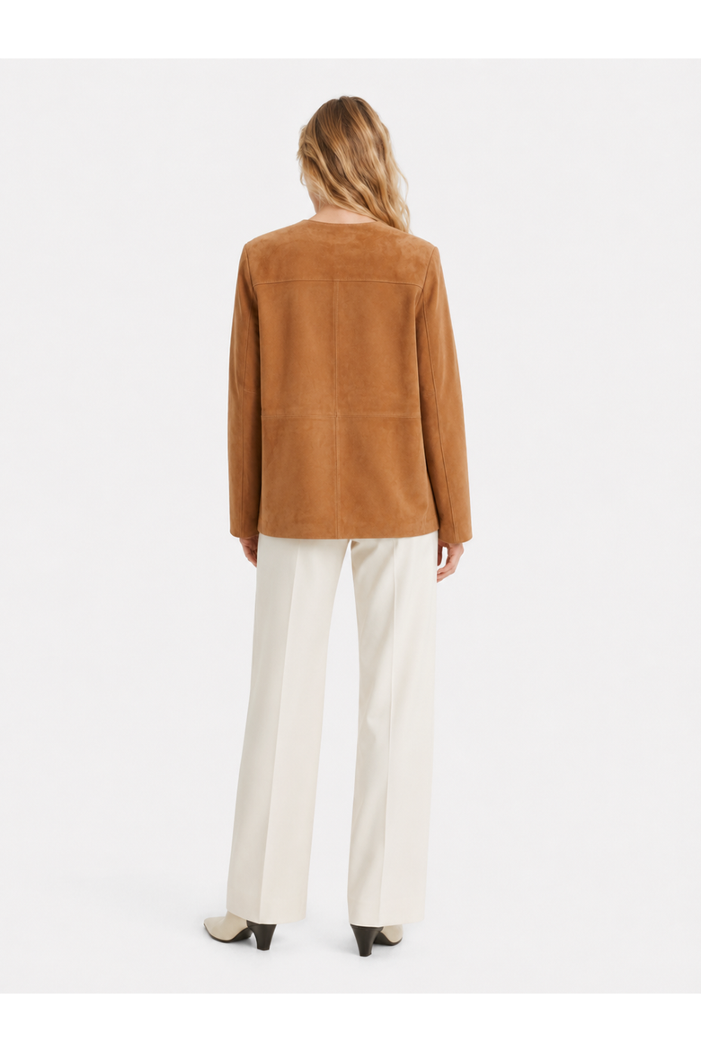 Broom Premium Suede Leather Collarless Jacket, Alternate, color, Camel