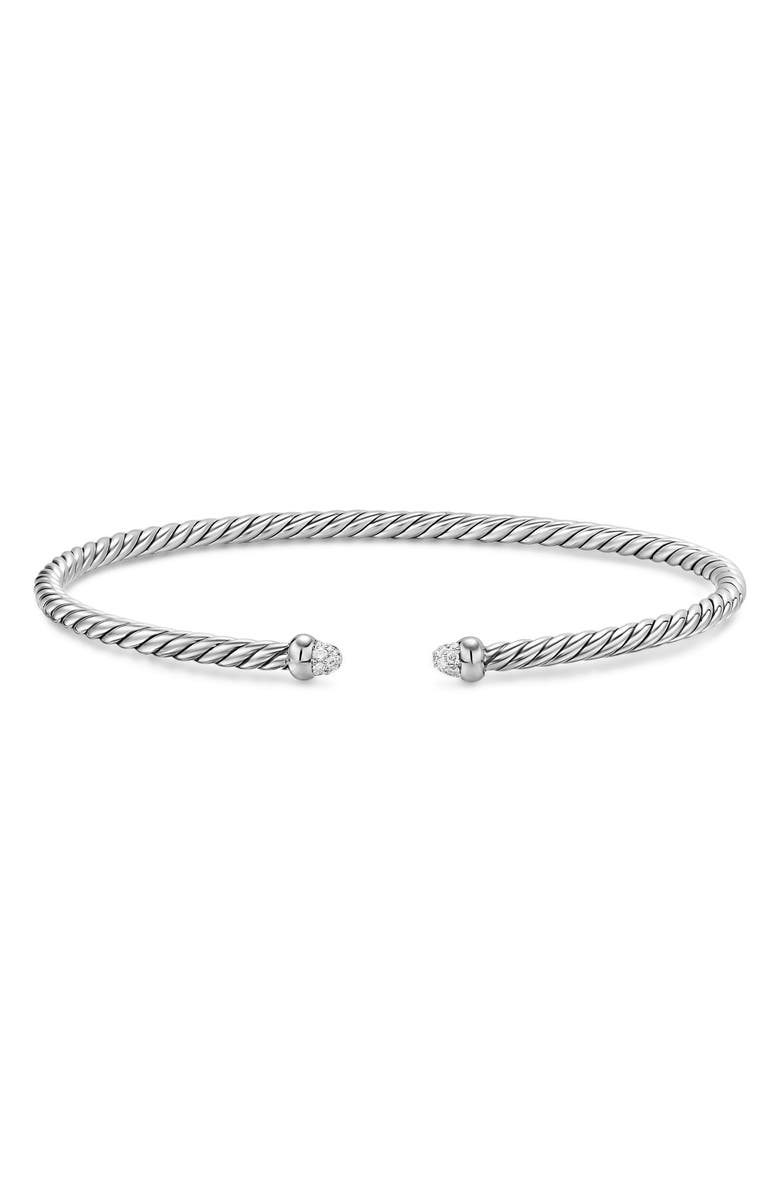 David Yurman Micro Cable Flex Bracelet in Sterling Silver with Diamonds, 2.6mm, Alternate, color, Silver Pave