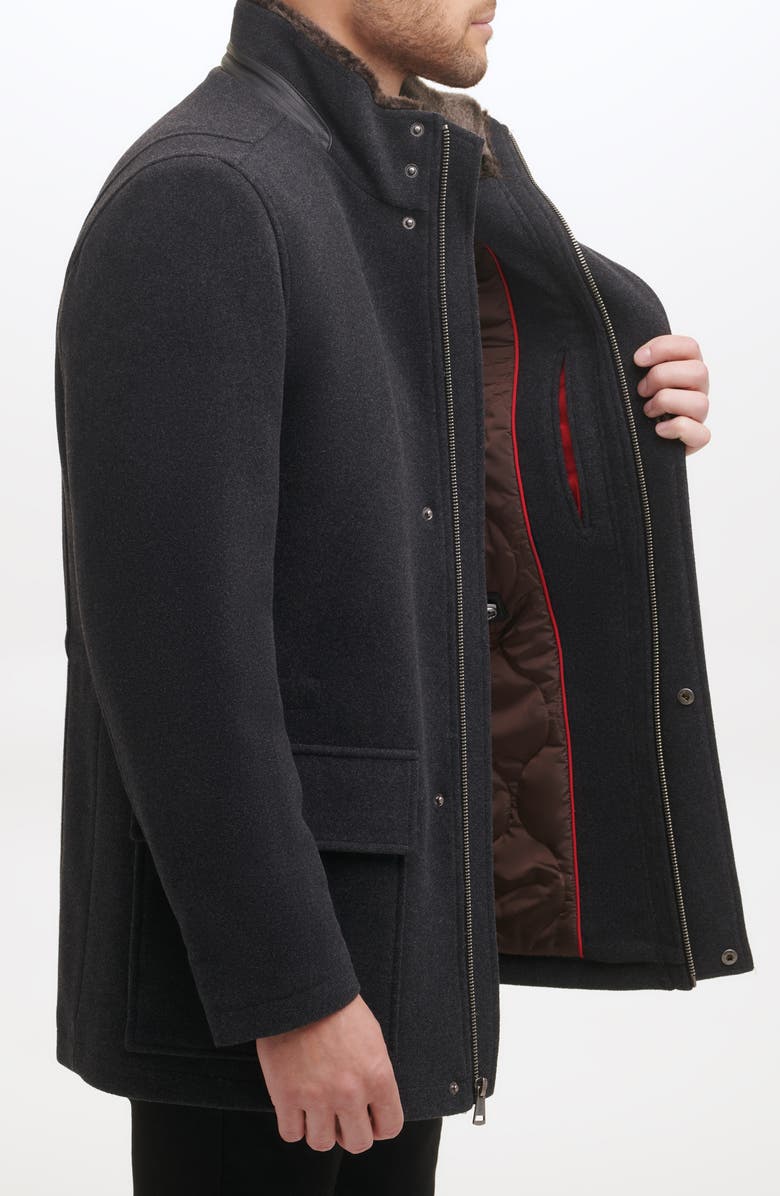 Cole Haan Signature Wool Blend Faux Fur Lined Stand Collar Jacket, Alternate, color, Charcoal
