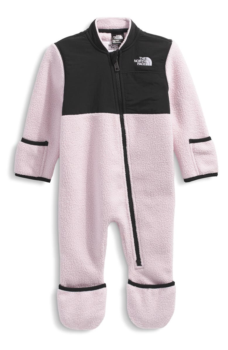 The North Face Denali Fleece Romper, Mittens & Booties Set, Main, color, Pale Blossom