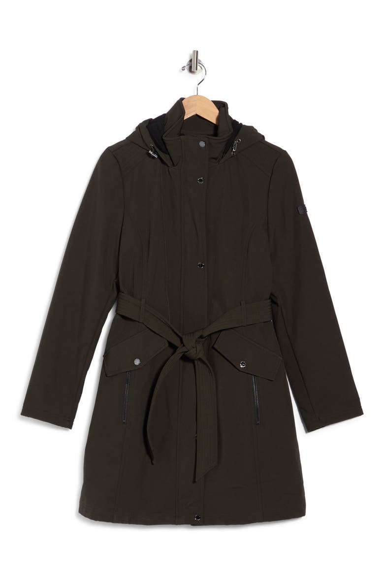 Belted Hooded Softshell Anorak, Main, color, OLIVE