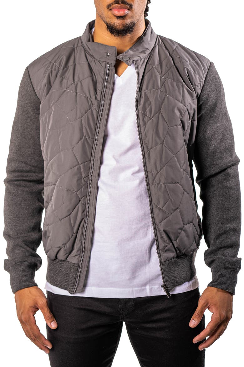 Quilted & Knit Bomber Jacket, Main, color, GREY
