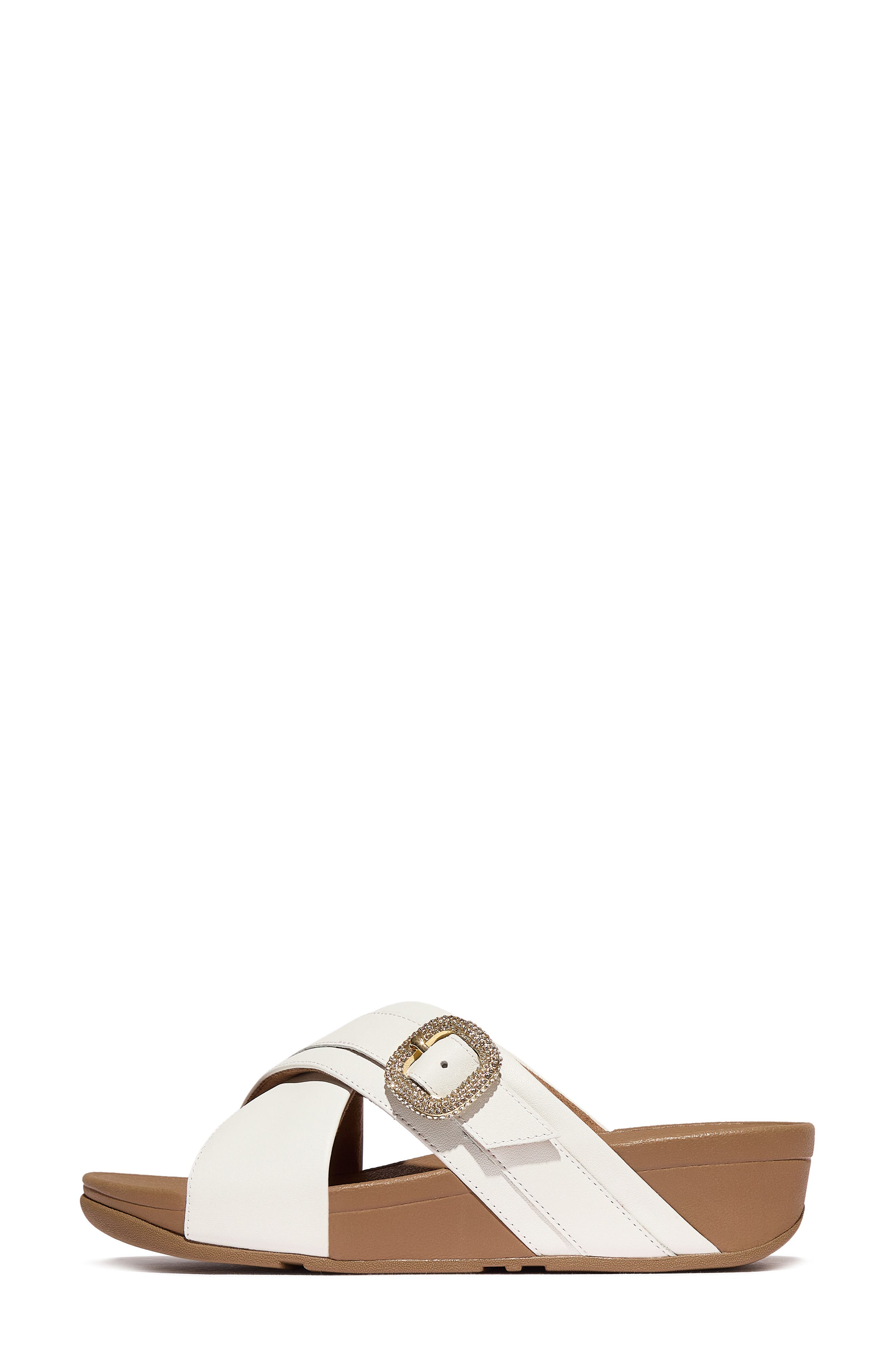 FitFlop Lulu Crystal Buckle Platform Slide Sandal, Alternate, color, Urban White