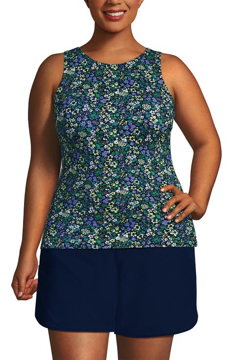 Plus Size High Neck UPF 50 Sun Protection Modest Tankini Swimsuit Top