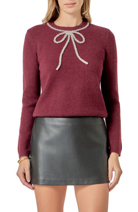 Rhinestone Bow Sweater