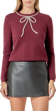 English Factory Rhinestone Bow Sweater