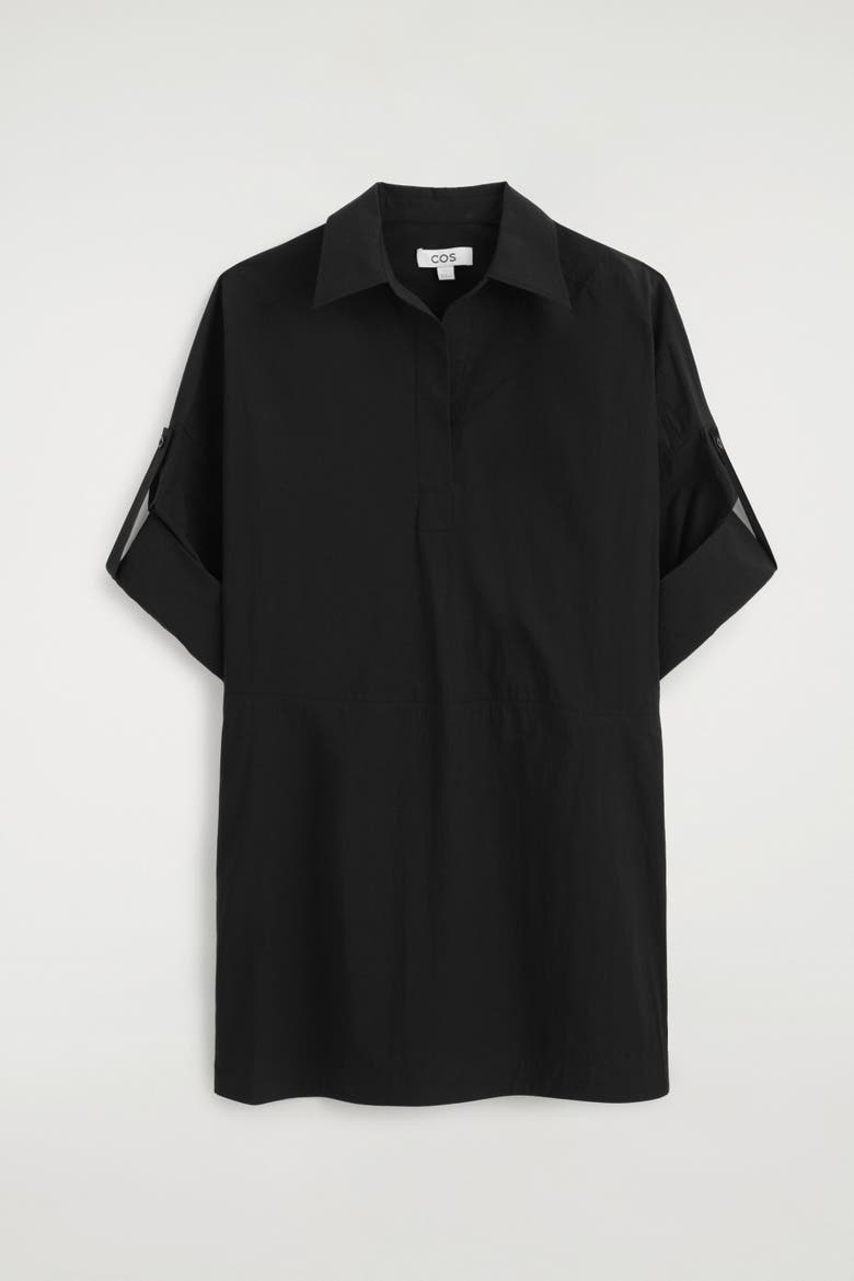 Cotton-poplin Short-sleeved Shirt Dress, Alternate, color, BLACK