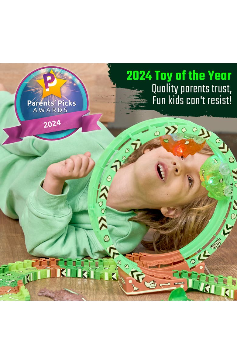 JitteryGit Dino Track Wild Toy Track Car Glow in the Dark Set, Alternate, color, Green