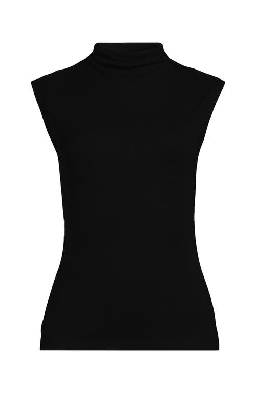 Lands' End Cap Sleeve Drapey Rib Fitted Funnel Neck Tank In Black