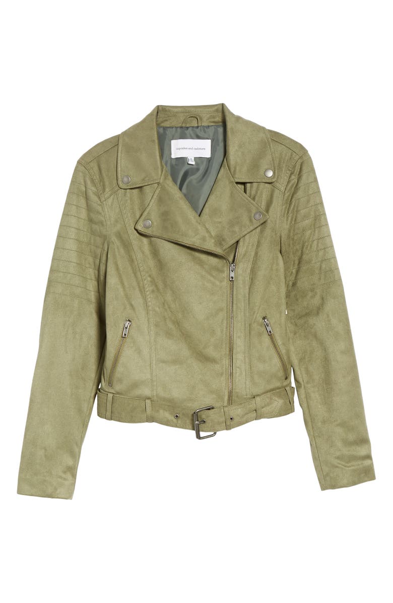 cupcakes and cashmere Faux Suede Moto Jacket, Alternate, color, 