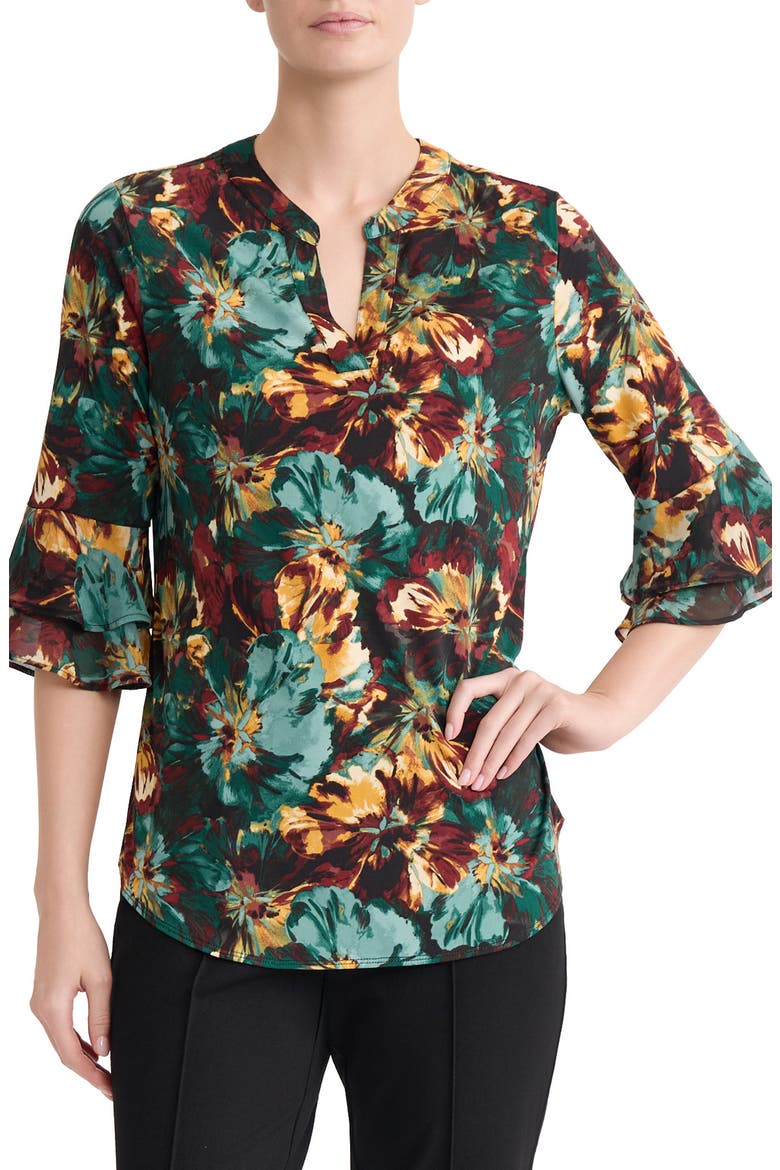 Tiered Bell Sleeve Tunic, Main, color, EVERGREEN MULTI