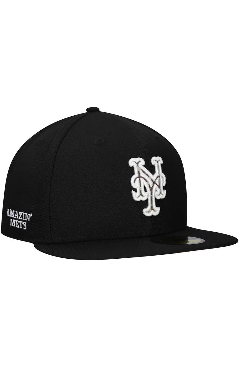 New Era Men's New Era Black New York Mets Troop Chant Camo Undervisor 59FIFTY Fitted Hat, Main, color,