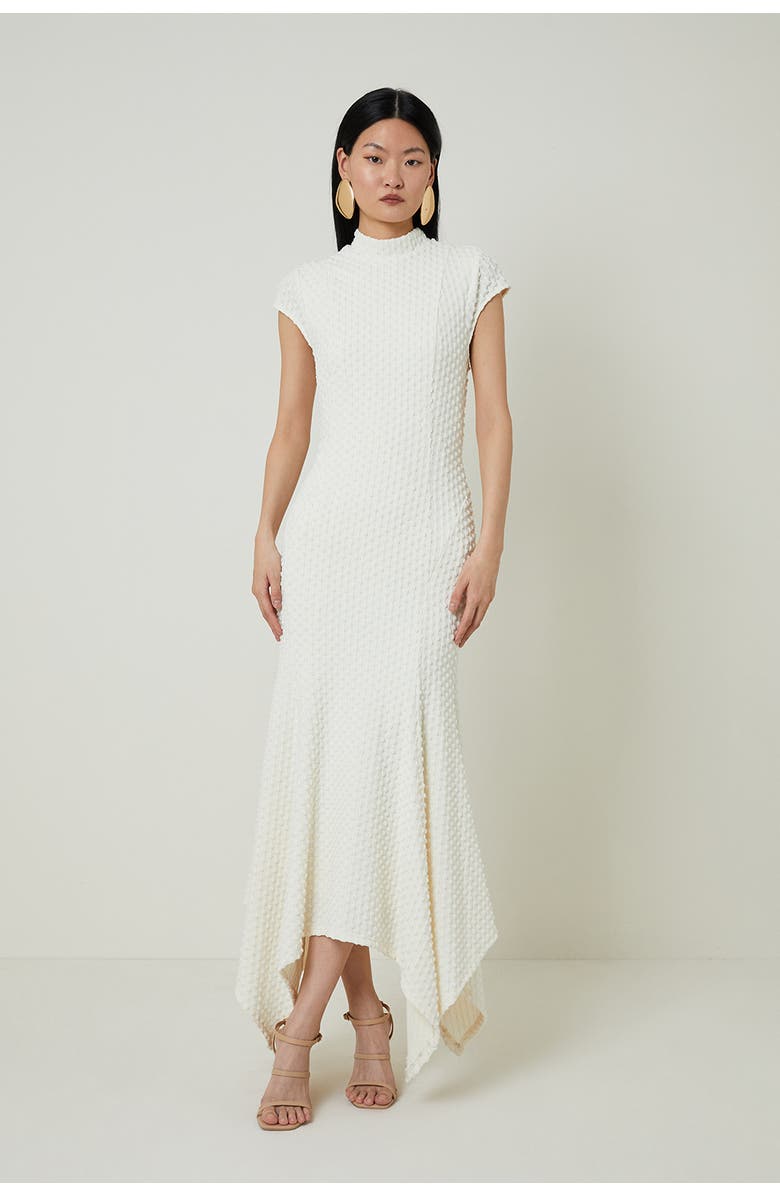 Karen Millen Textured Jersey Dramatic Hem Maxi Dress, Main, color, Ivory