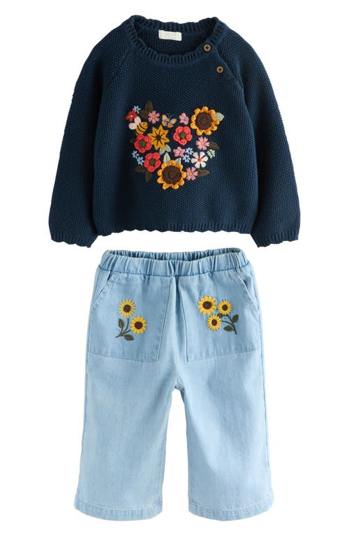 Next Kids' Embroidered Sweater & Jeans Set In Green