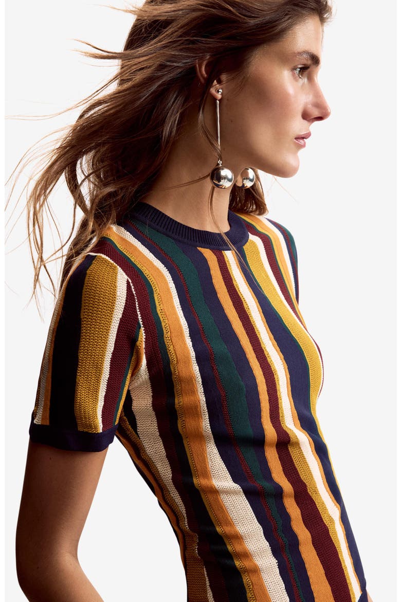 Stripe Short Sleeve Sweater, Alternate, color, YELLOW MULTI