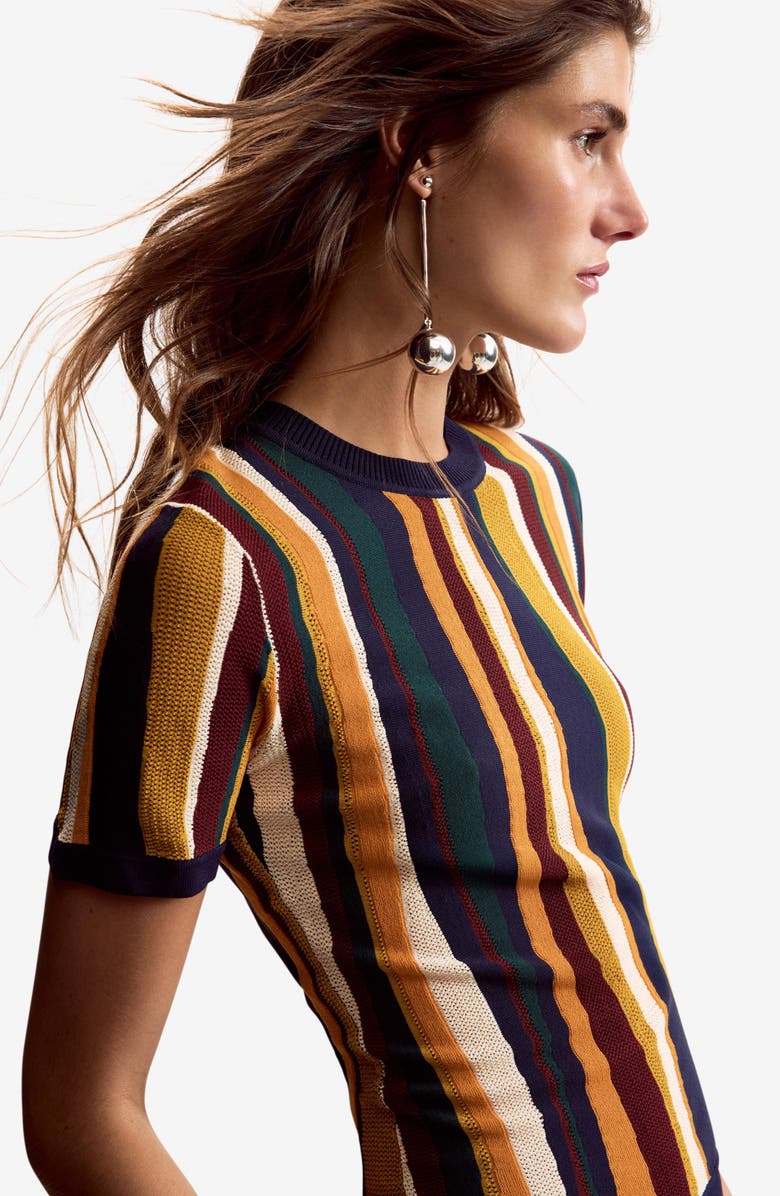 Desigual Stripe Short Sleeve Sweater, Alternate, color, Yellow Multi