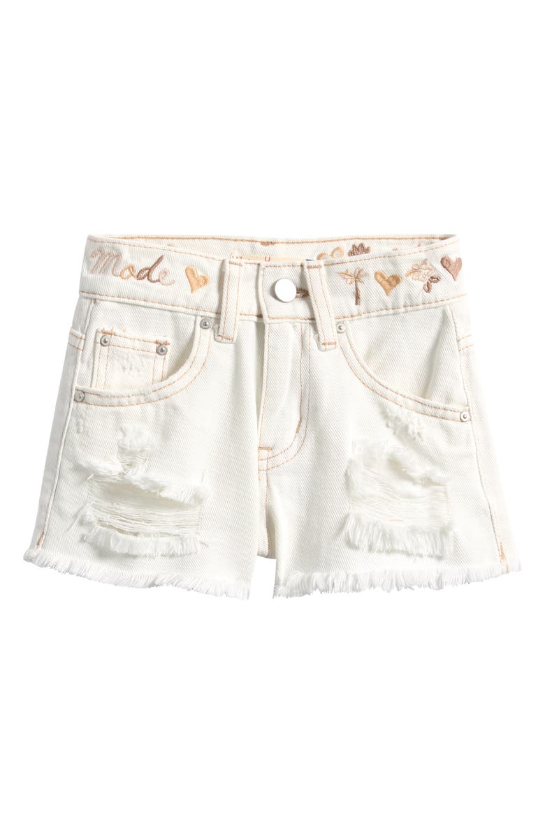 Vintage Havana Kids' Embroidered Distressed Denim Shorts, Main, color, White