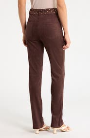 KITTENISH Studded Rivet High Waist Faux Suede Skinny Pants