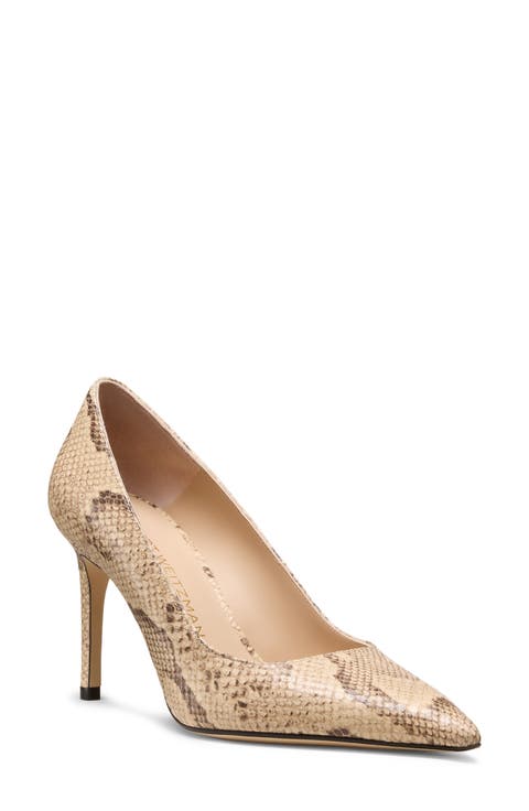 Stuart Power 85 Snakeskin Embossed Pointed Toe Pump (Women)