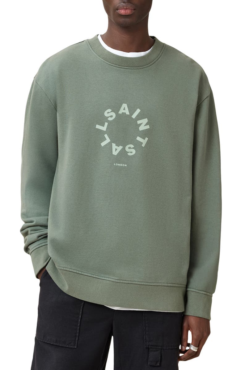 AllSaints Tierra Crewneck Graphic Sweatshirt, Main, color, Island Green