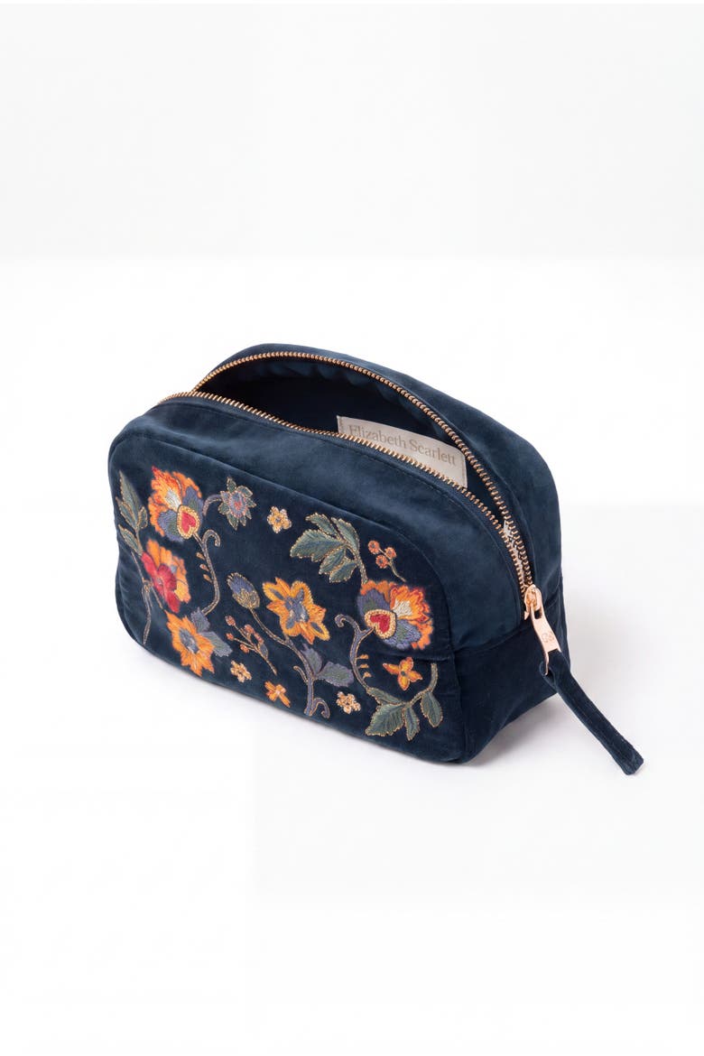 Botanical Garden Velvet Makeup Bag, Alternate, color, Ink Blue