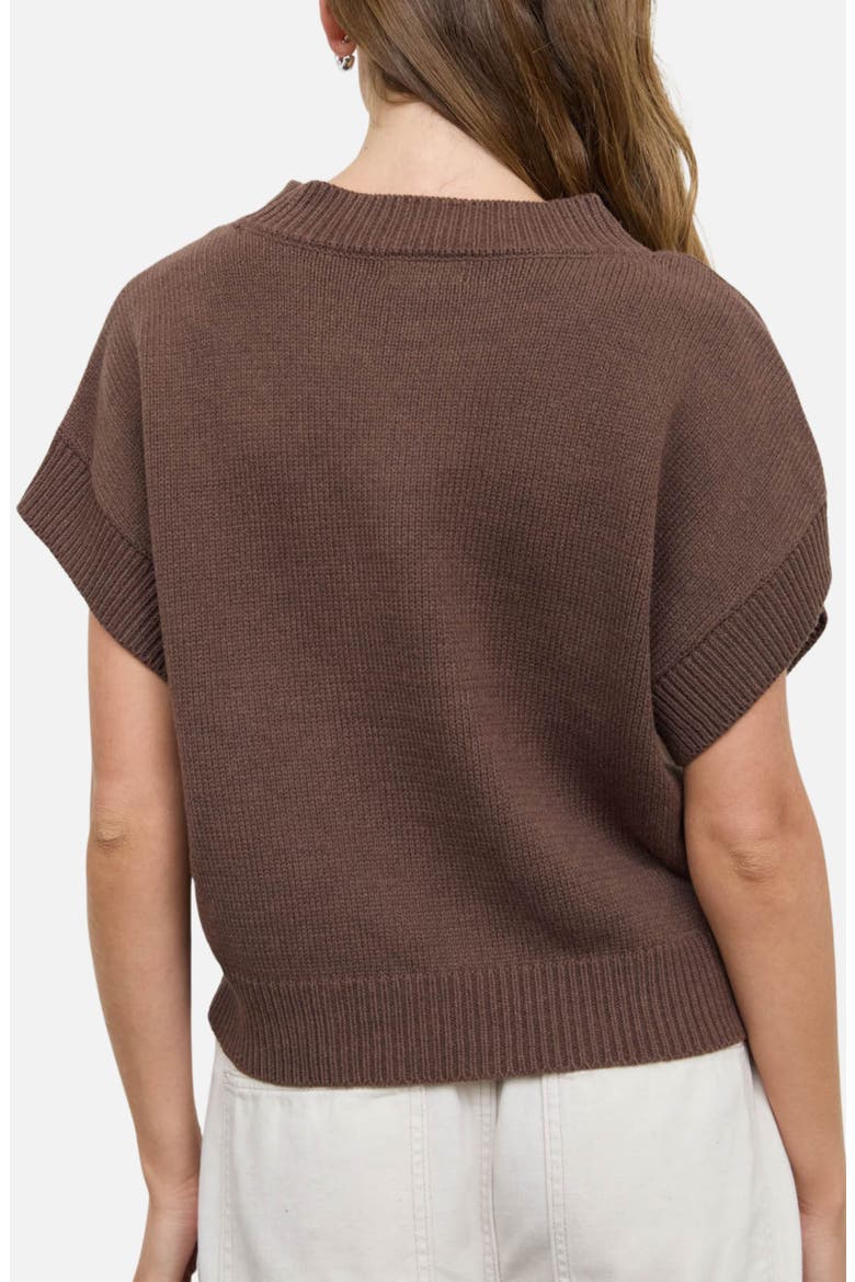 Teddy Bear Jacquard Short Sleeve Sweater, Alternate, color, BROWN