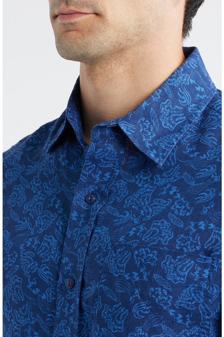 Floral Linen Button-Up Shirt, Alternate, color, DARK BLUE