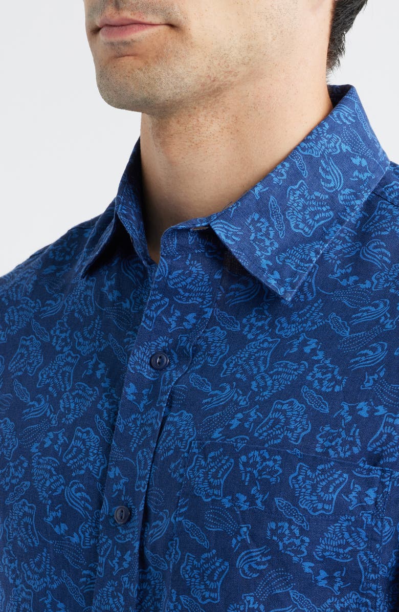 Schott NYC Floral Linen Button-Up Shirt, Alternate, color, Dark Blue