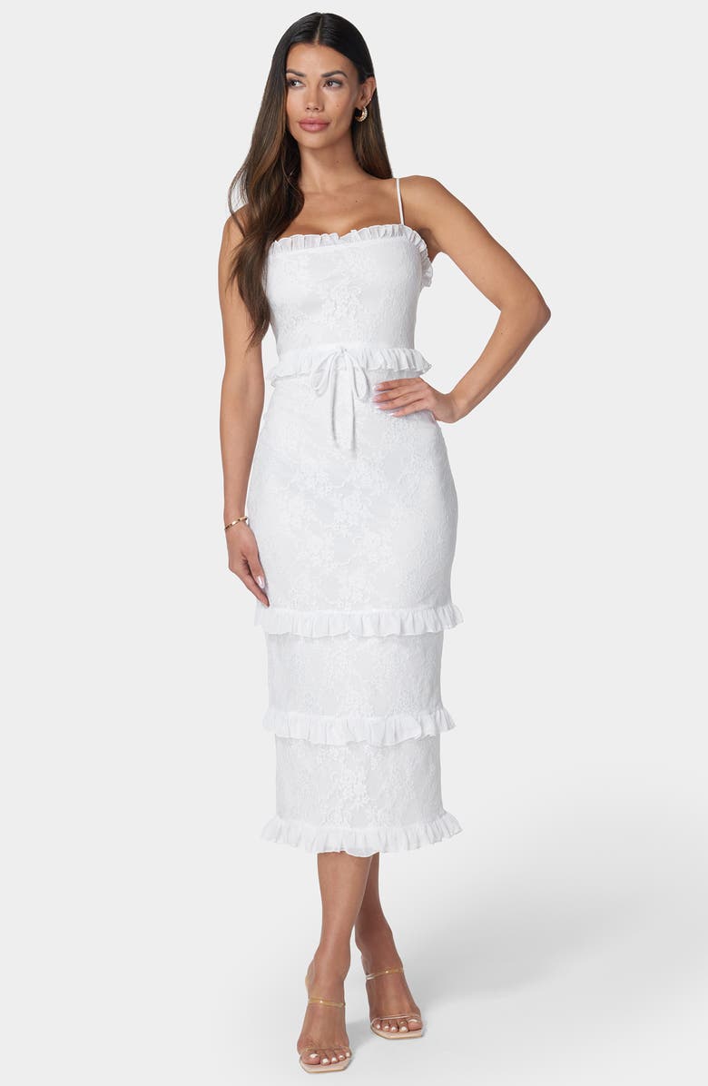 bebe Lace Ruffle Maxi Dress, Alternate, color, White