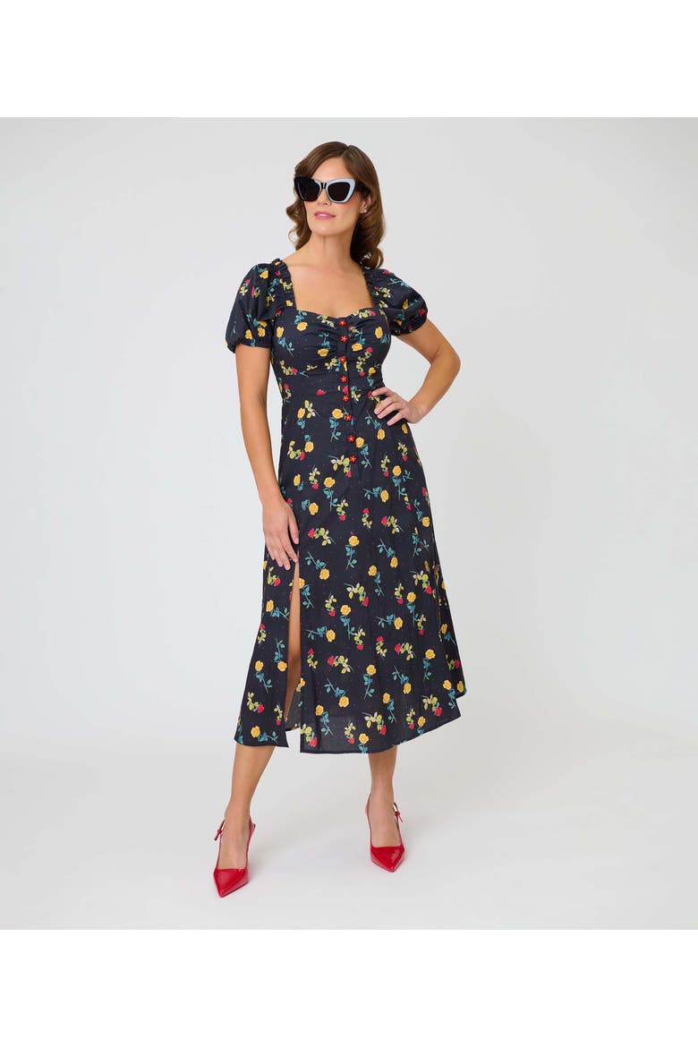 Sweetheart Midi Dress, Alternate, color, Black Floral Print